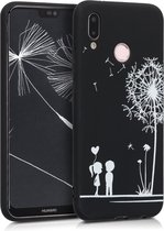 kwmobile telefoonhoesje compatibel met Huawei P20 Lite - Hoesje voor smartphone in wit / zwart - Paardenbloemen Liefde design