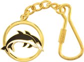 Behave® Sleutelhanger dolfijnen goud kleur zwart wit emaille 11 cm