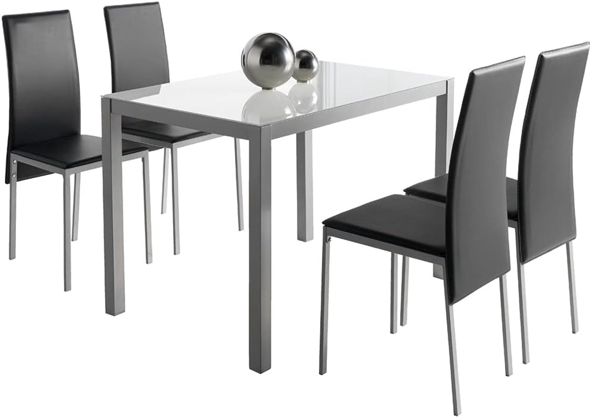 Tafelset met 4 stoelen, moderne glazen tafel voor woonkamer en keuken