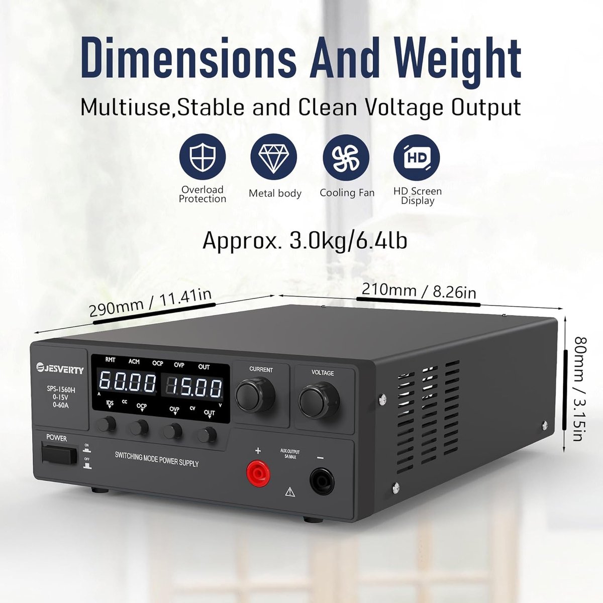 Variabele DC-laboratoriumvoeding 0-15V 0-60A 900W met Encoderknop, LED-display en OVP & OCP