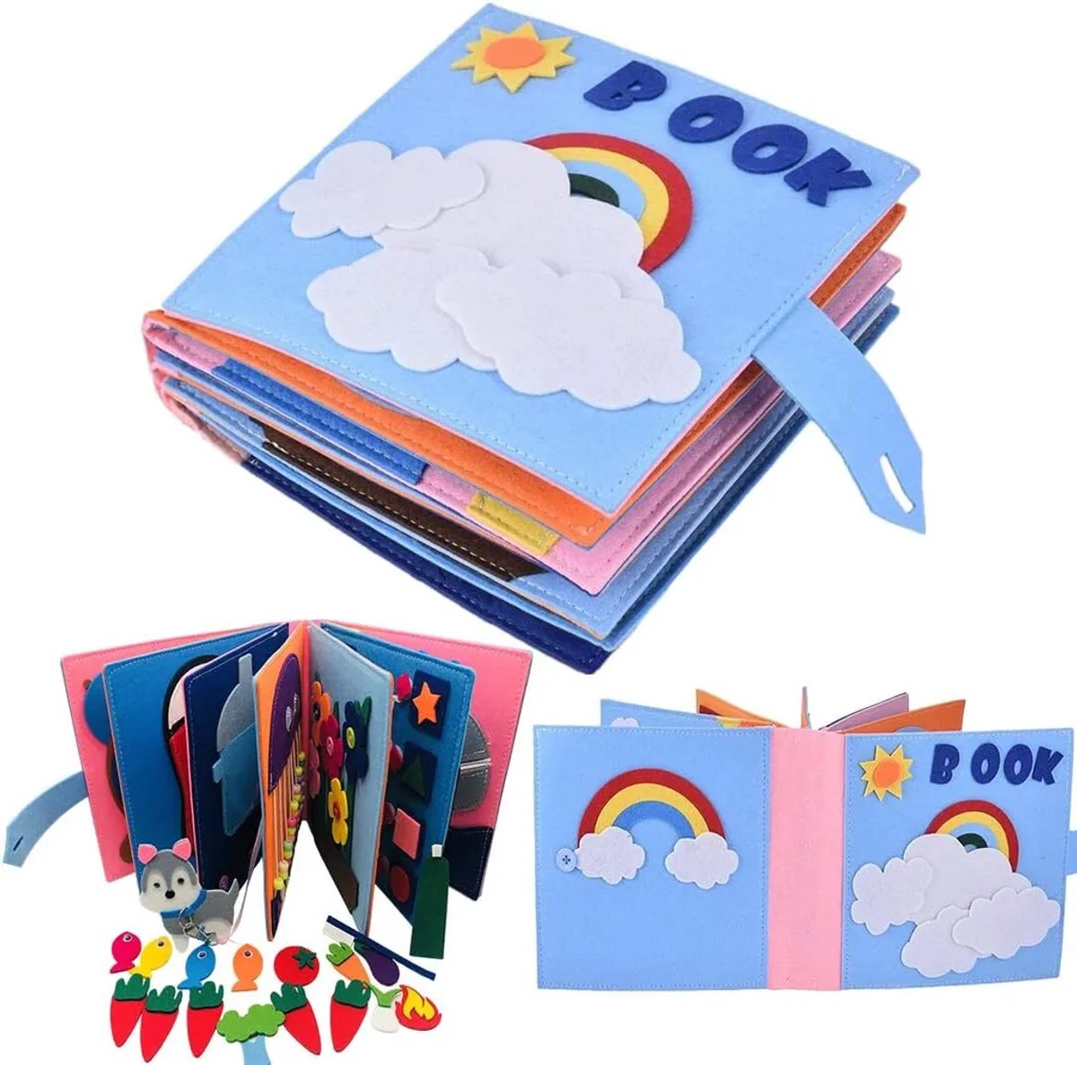 Stille boekjes, Montessori-speelgoed voor stille boekjes, 3D-vilt speelboekjes, sensorisch speelgoed en zachte stoffen babyboekjes, educatief speelgoed voor het ontwikkelen van vroege levensvaardigheden