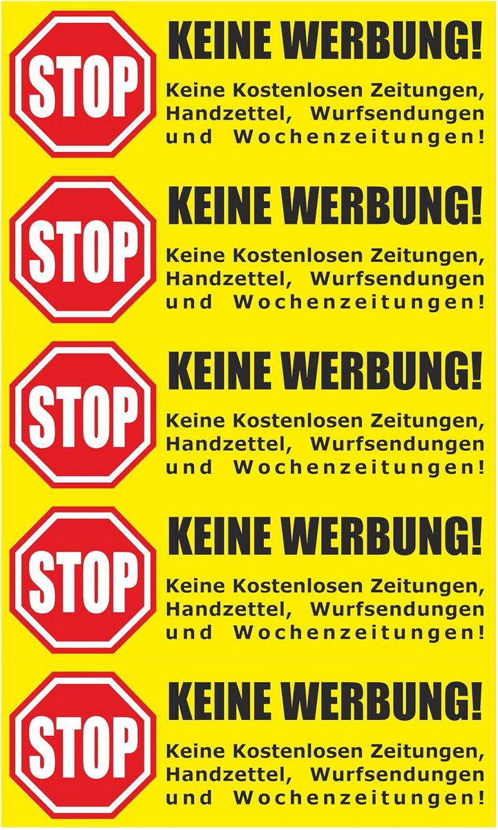 Brievenbusstickers - Geen Reclame Signaal - 5 Gele Stickers 105x35mm