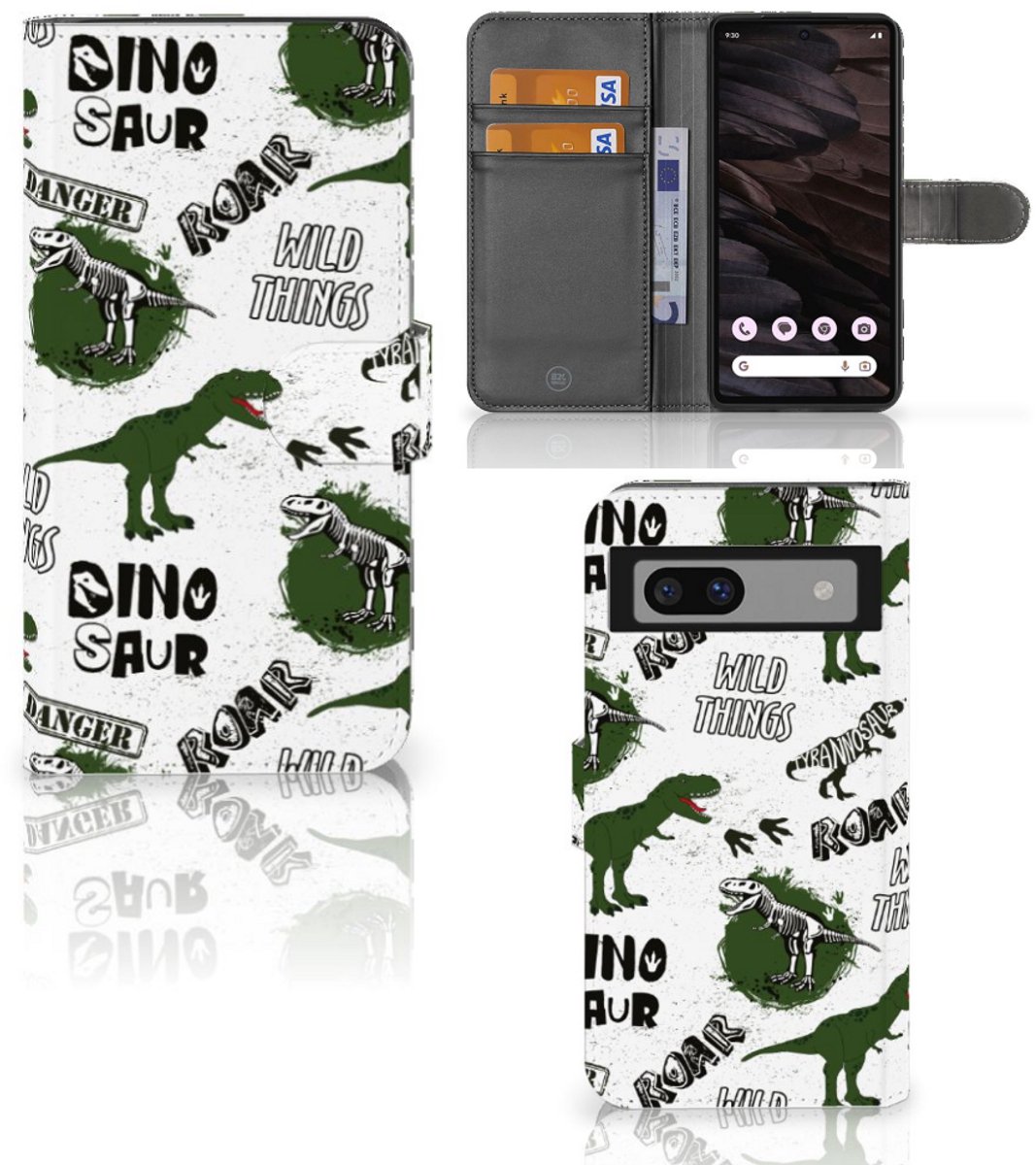 Telefoonhoesje met Pasjes voor Google Pixel 7A Dinosaurus