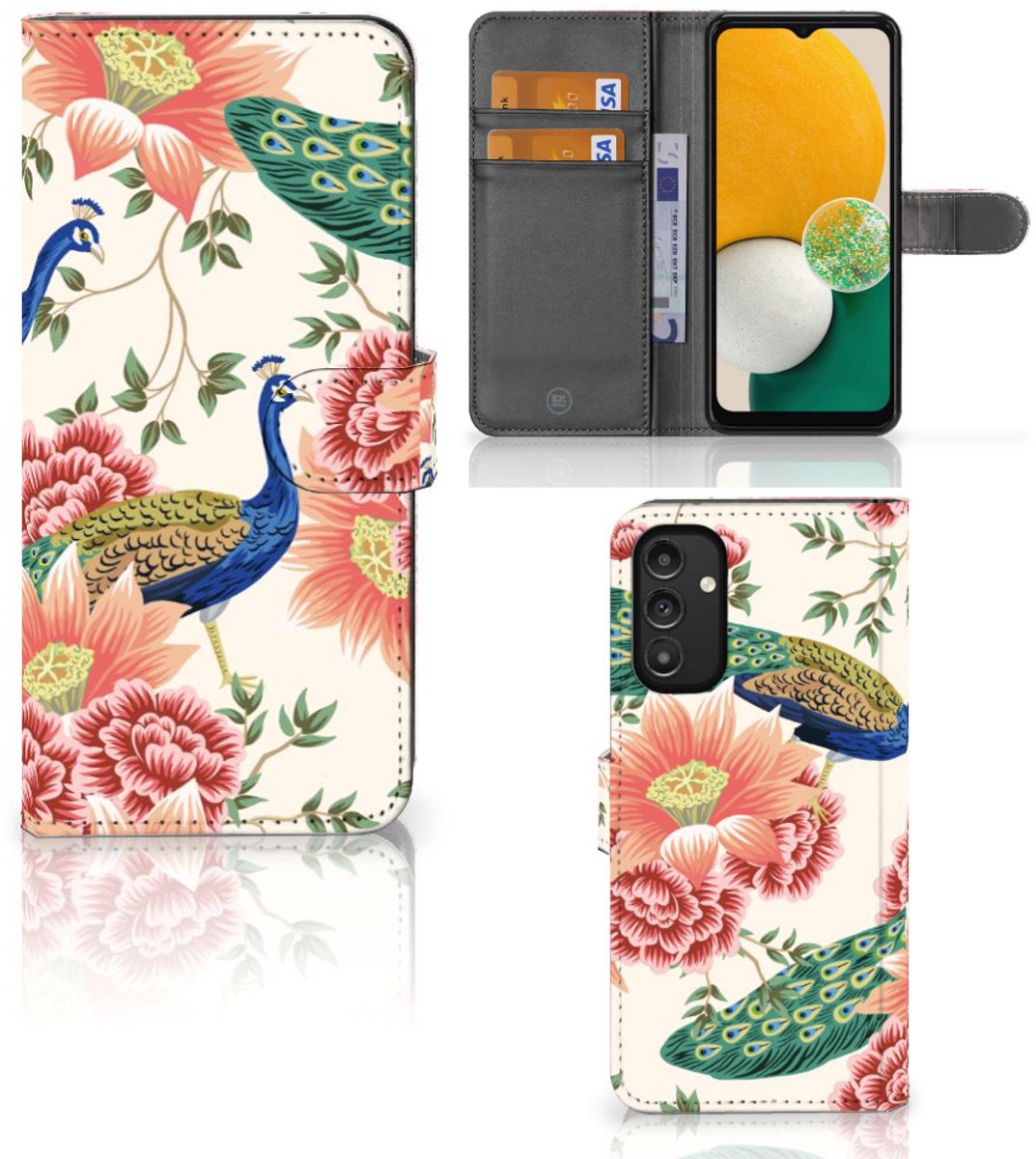 Telefoonhoesje met Pasjes voor Samsung Galaxy A14 4G Pink Peacock