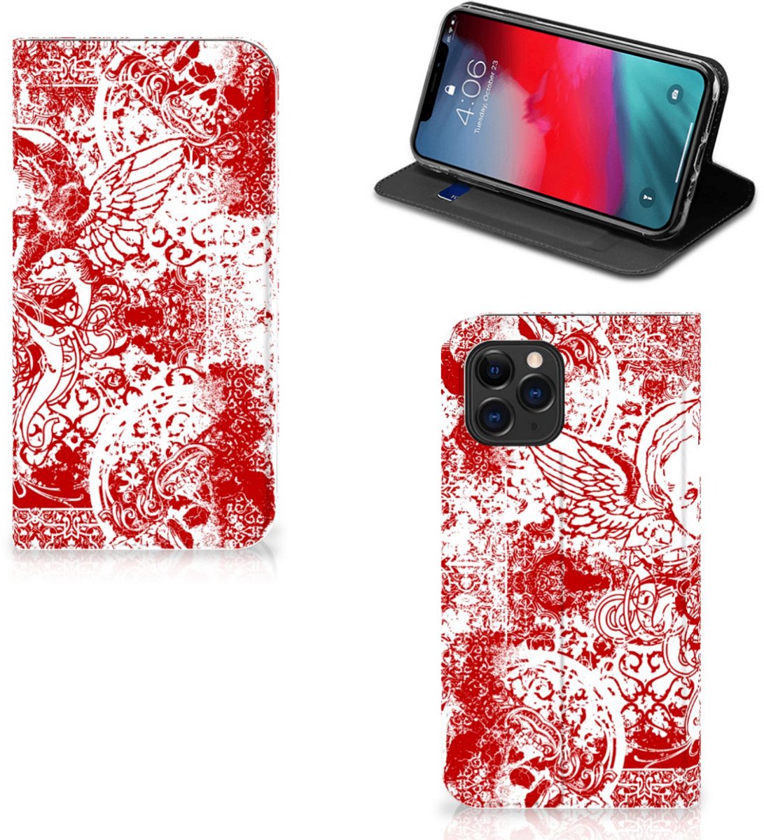 Mobiel BookCase Apple iPhone 11 Pro Angel Skull Rood