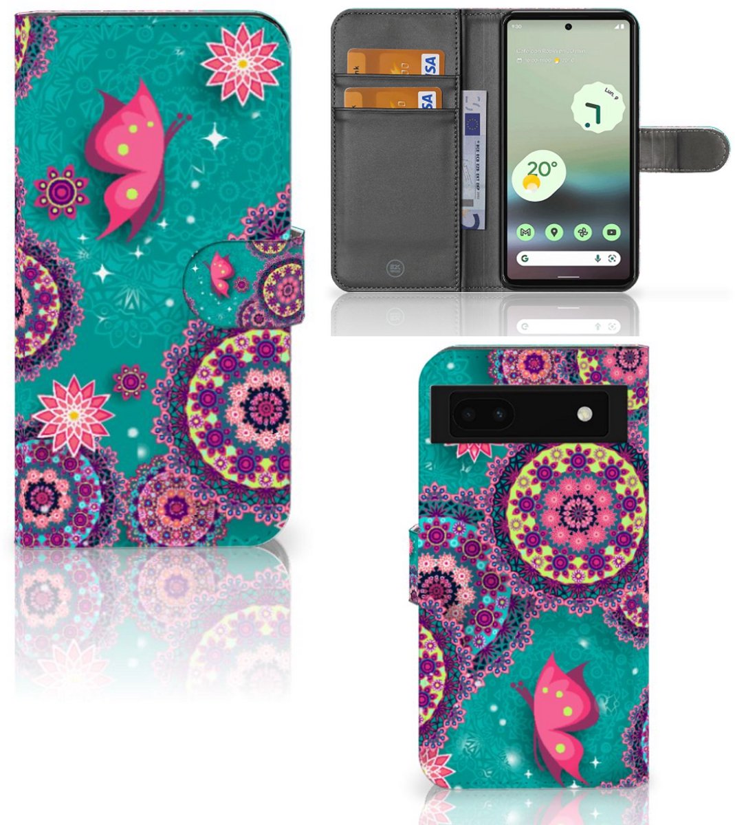 Google Pixel 6A Hoesje Cirkels en Vlinders