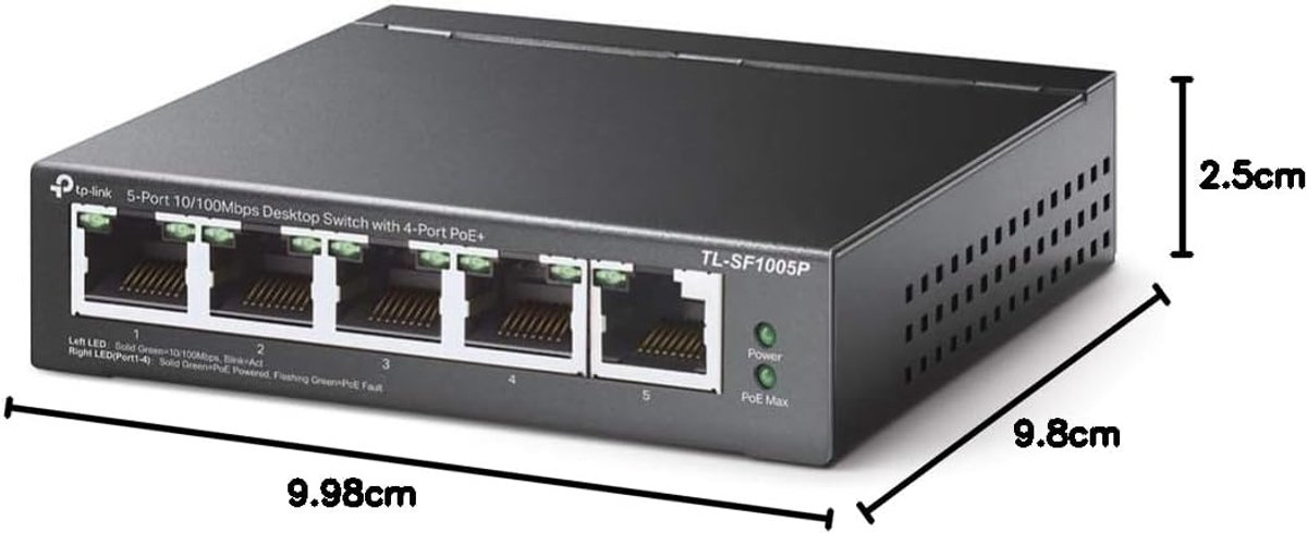 5-poorts desktop switch met PoE en hoge snelheid