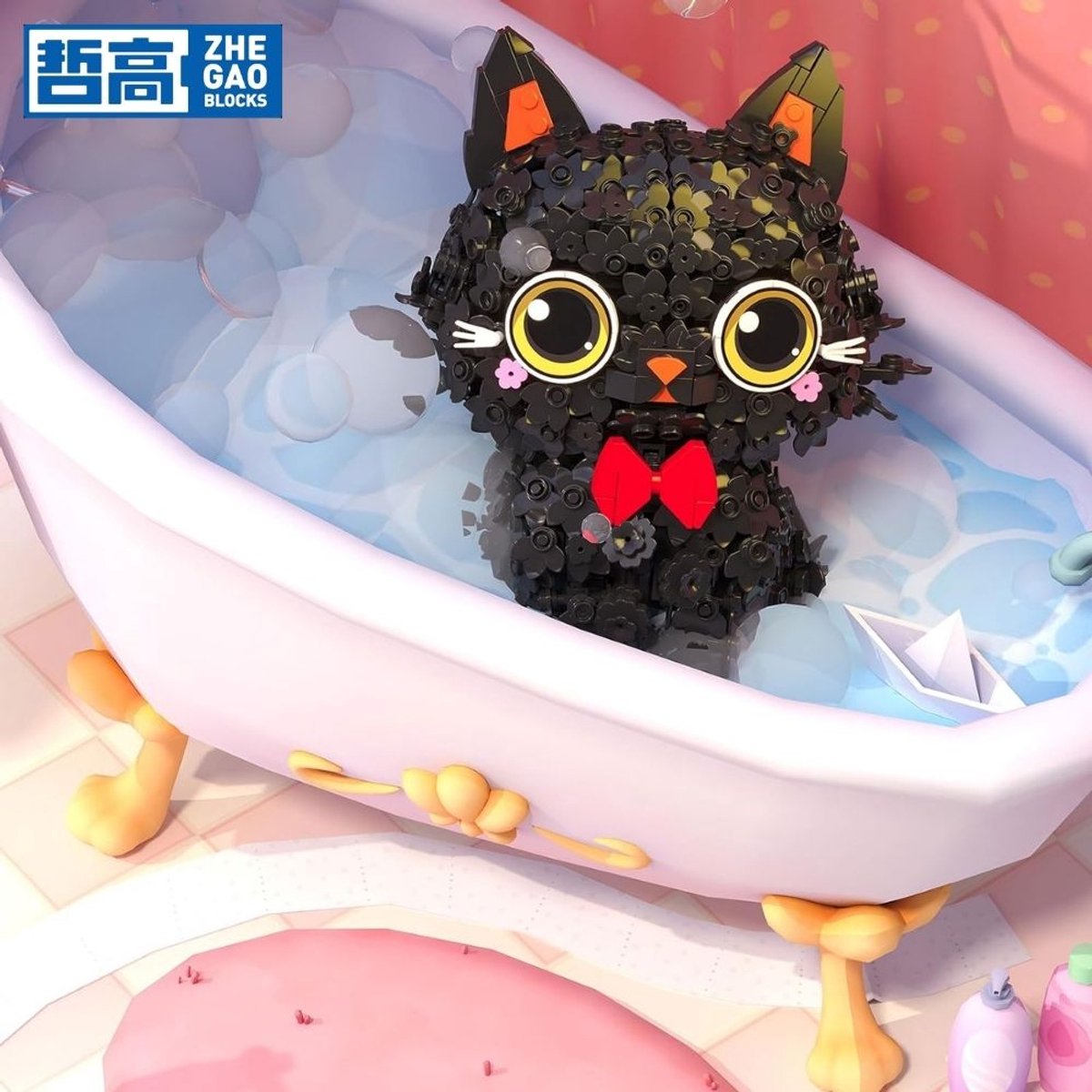 Zhe Gao 662036 Bloemen Kawaii Geluks Kat bouwset | Botanical Bonsai Flowers collection | Classic educatief creator speelgoed bloemenpracht bouwpakketten voor kinderen & volwassenen | Niet compatibel met Lego | Bouwdoos met 1651 bouwstenen — afbeelding 8