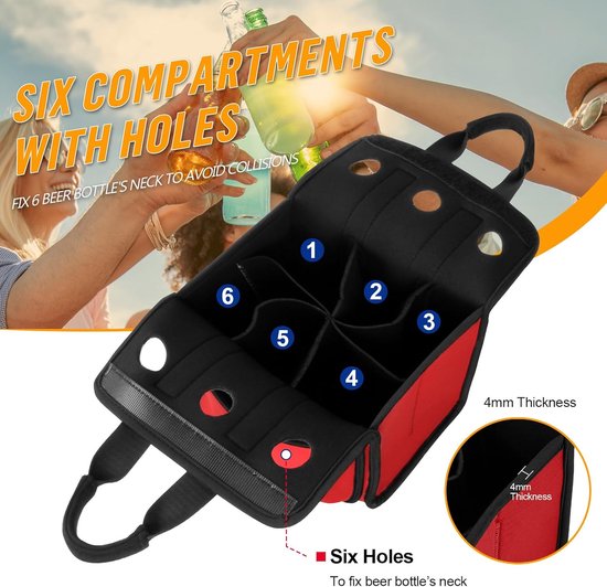 Flessentas voor 6 Flessen - Neopreen, Herbruikbaar, Perfect voor Bier en Dranken, Cadeau voor Feestdagen — afbeelding 5
