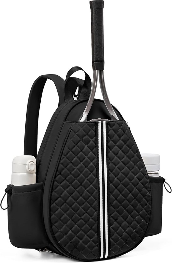 Foto: Tennis tas gewatteerde tennis sling crossbody rugzak waterafstotende tennis racket tas voor dames en heren geschikt voor pickleball tennis en badminton zwart