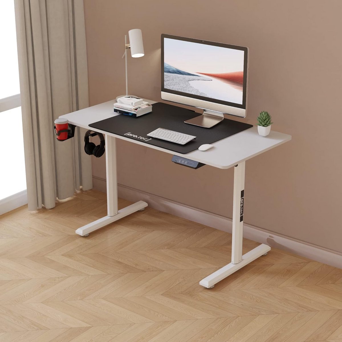 pro.tec In hoogte verstelbaar bureau Pomona 110x60 cm elektrisch computertafel op wielen zit sta werktafel met hoogte van 72-117 cm geheugenfunctie wit en zwart