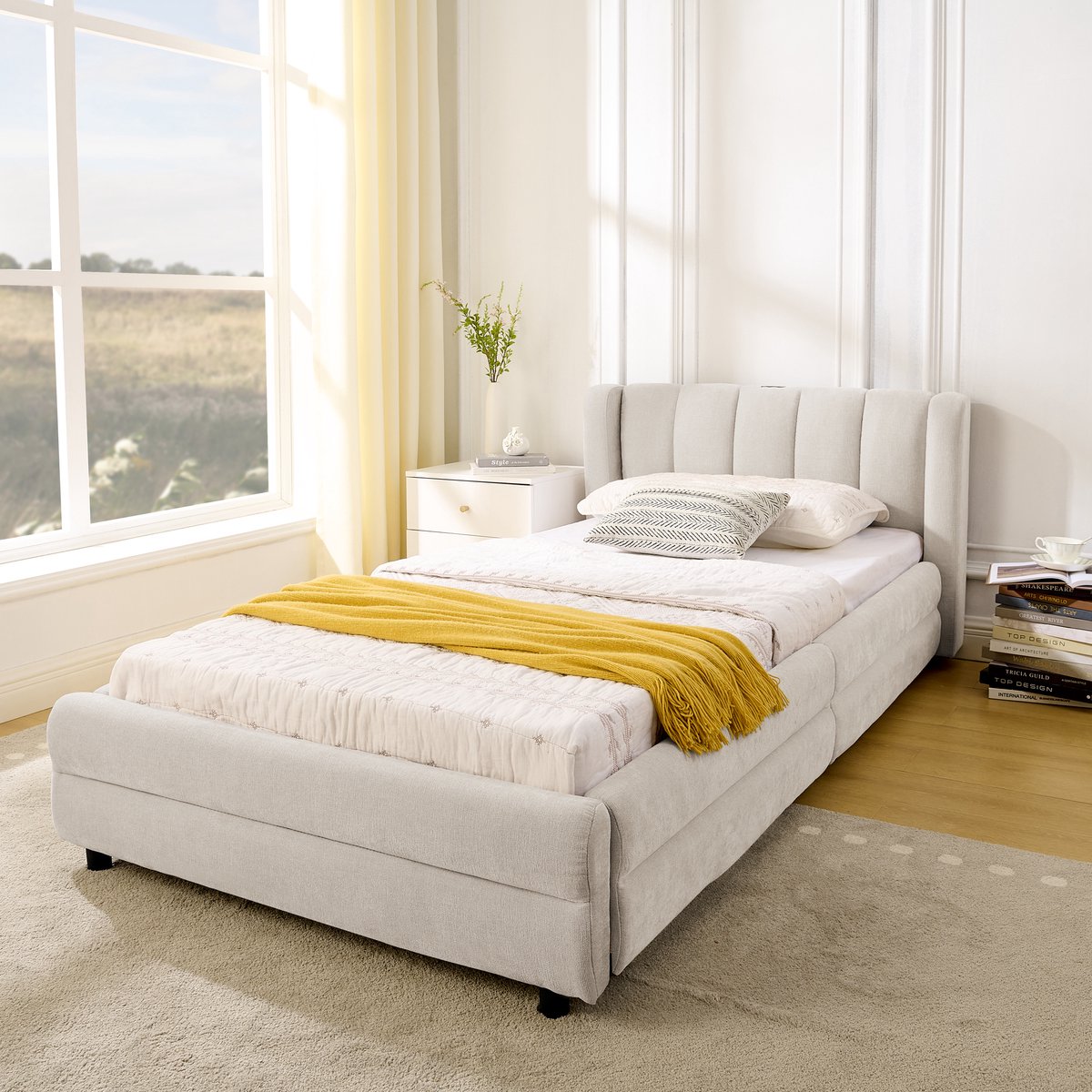 MIVRAY Gestoffeerd Bed 90x200 Cm - Eenpersoonsbed Met Opberglades Links Of Rechts - Met Us