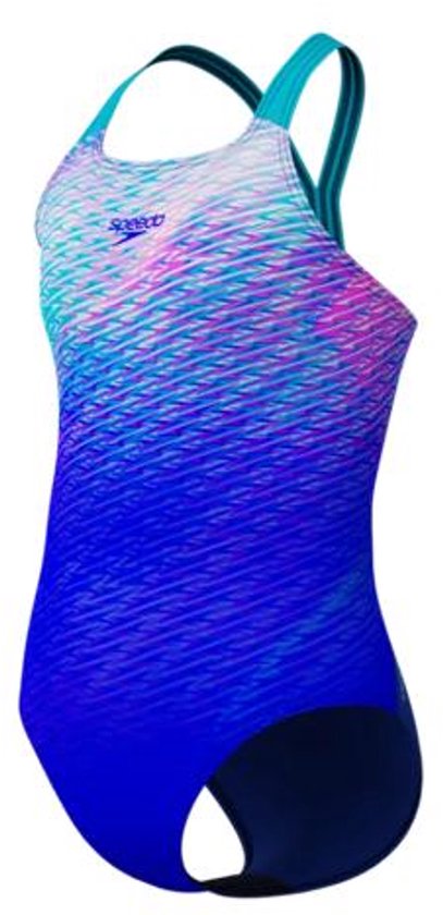 Speedo Print Powerback Meisjes Sportbadpak -Blauw/Turquoise
