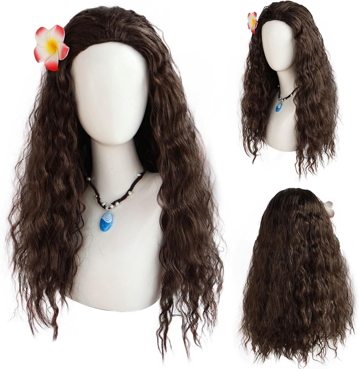 Prinsessenpruik Krullend - Verkleedpruik Dames - Feestelijke Aankleding - Met Bloemclip - 65 cm Lang - Bruin