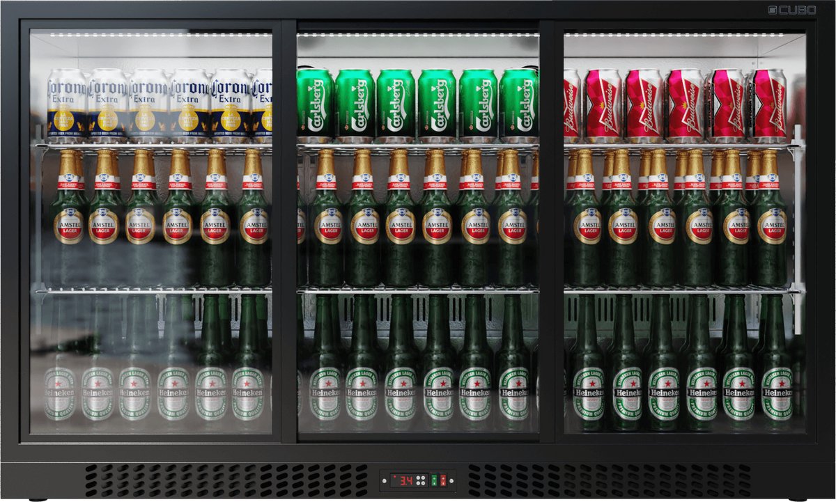 Barkoelkast 293L - 3 Schuifdeuren van glas met laag profiel - Afsluitbaar - CS-320SC-EE- Frigo