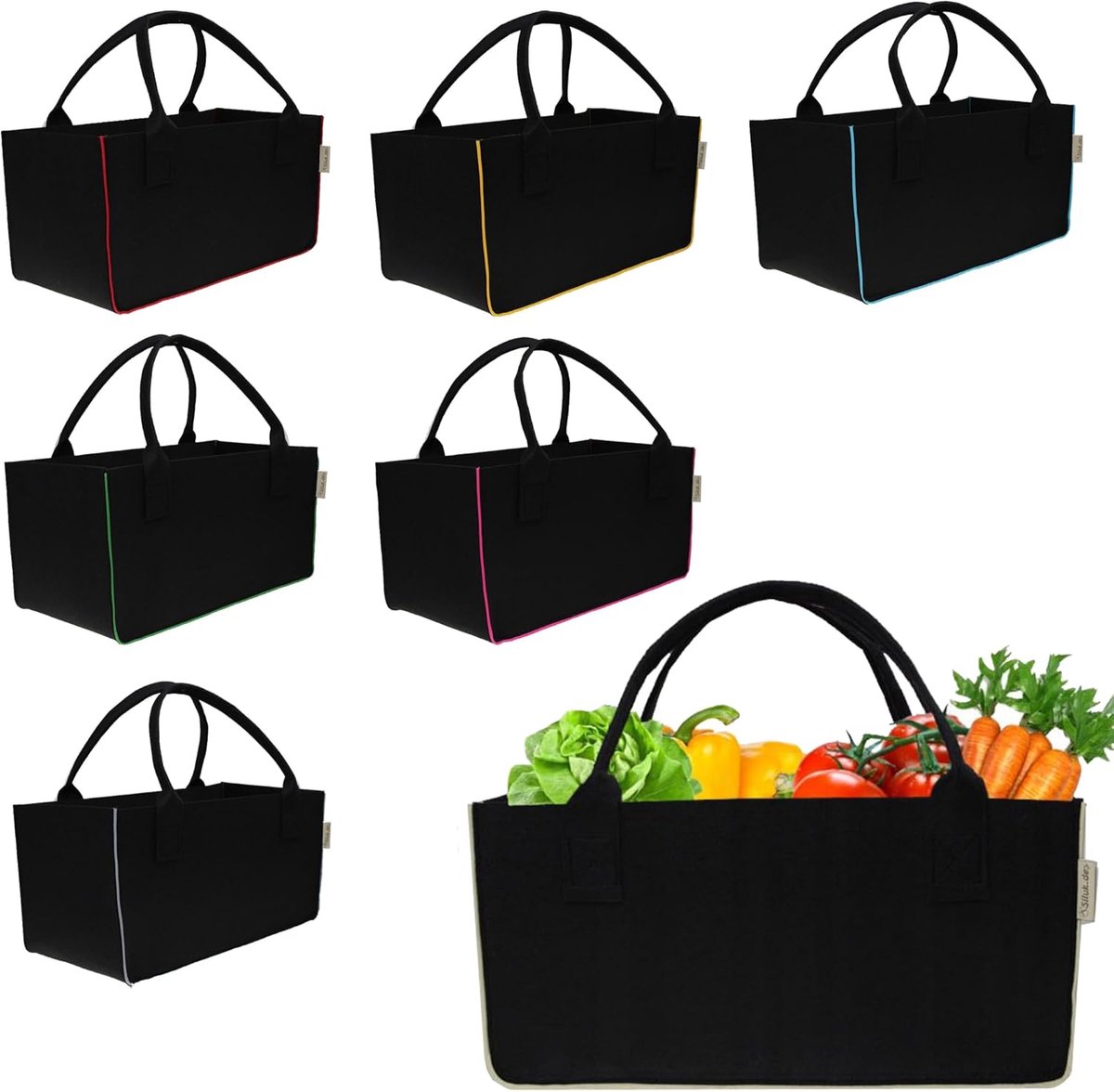 Vilten tas zwart-rood voor boodschappen en haardhout