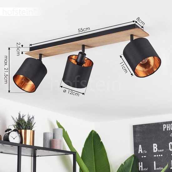 Moderne Plafondlamp van Hout en Metaal met Verstelbare Kappen