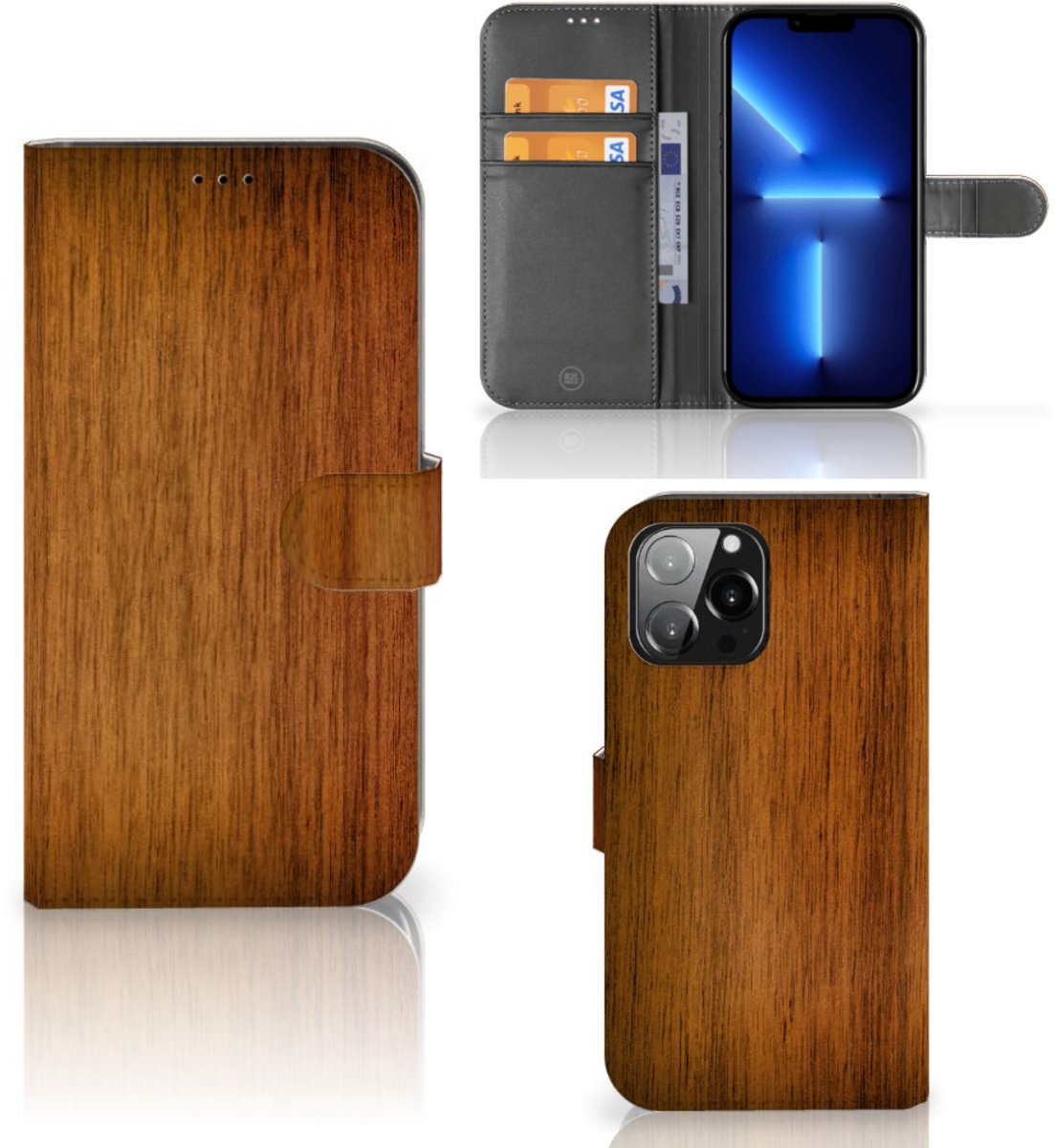 iPhone 13 Pro Max Book Style Case Donker Hout