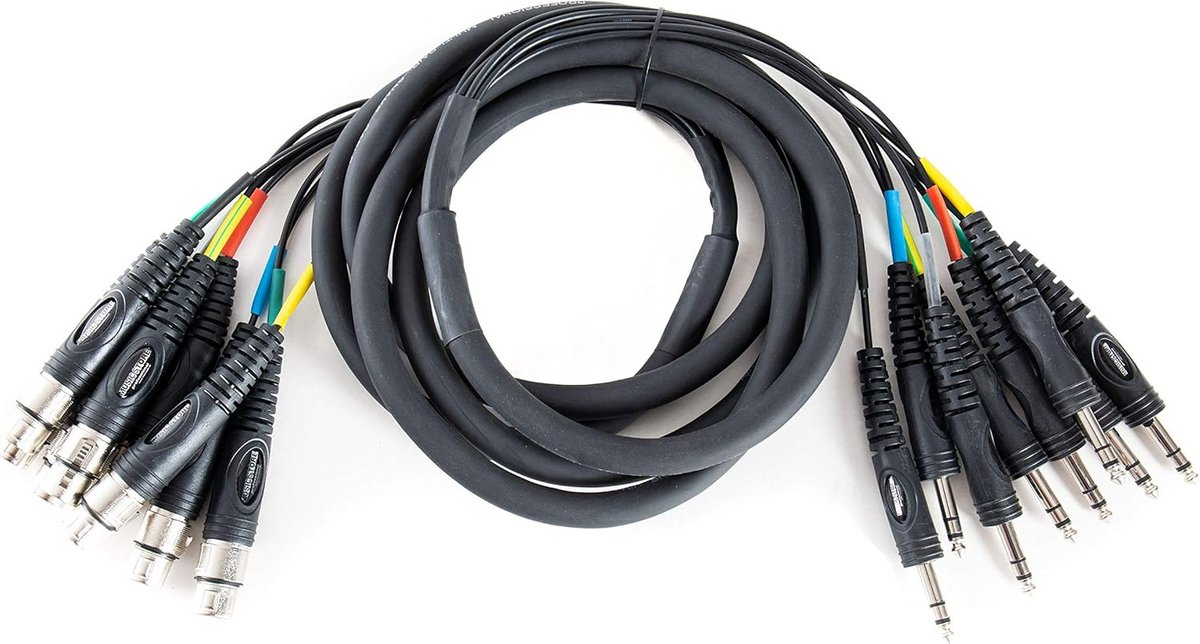 Mehradrige instrumentkabel 8 x XLR naar 8 x 6,3 mm jack 3 meter