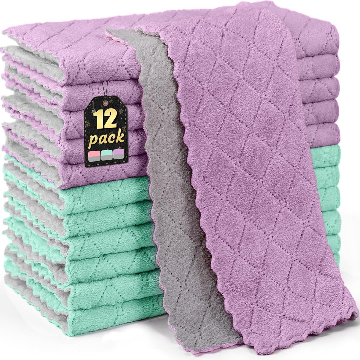 Microfiber Keukenvaatdoeken - 12 Pack Zeer Absorberend en Pluisvrij