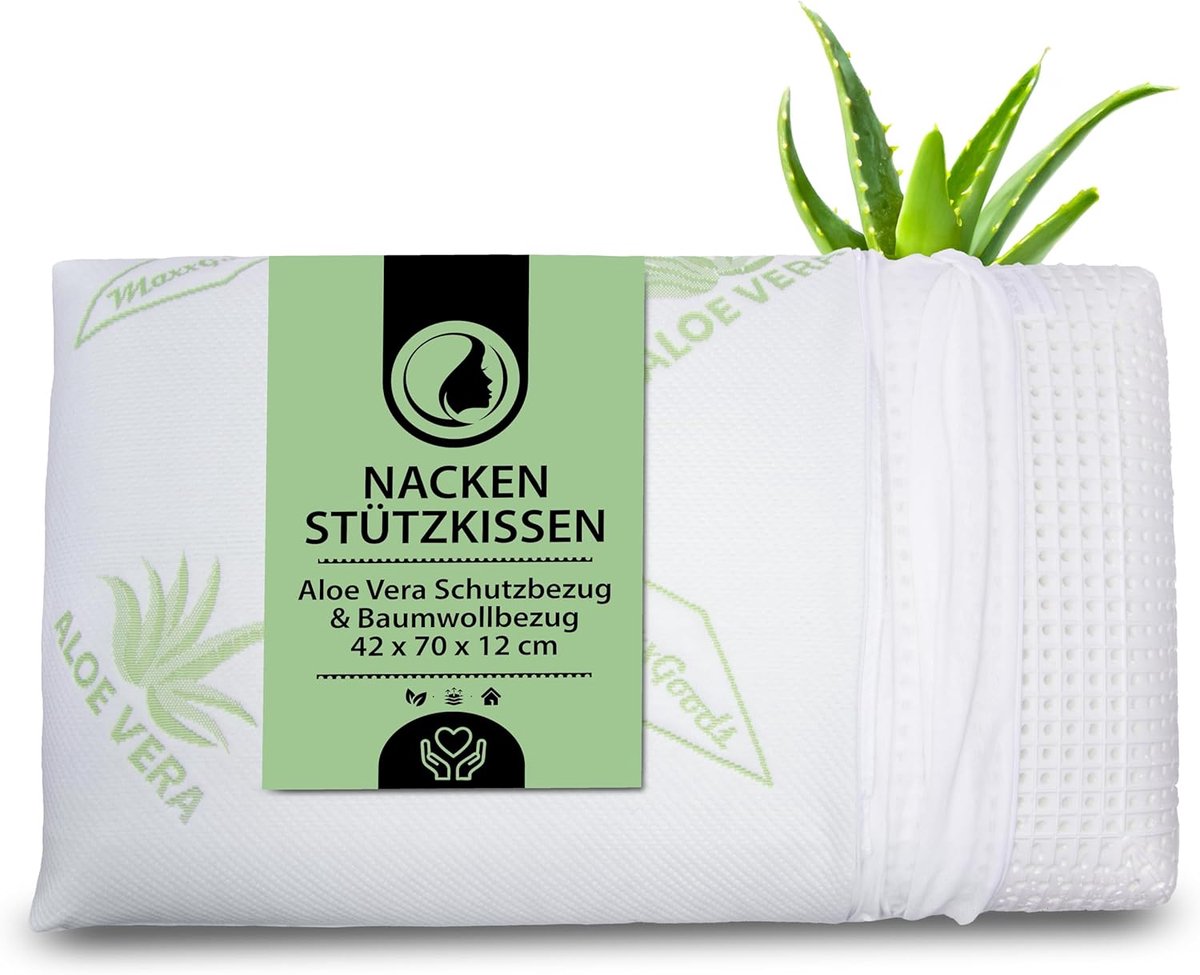 Orthopedisch kussen voor neksteun met visco-gelschuim en aloë vera hoes – ideaal voor buik-, rug- en zijslapers (42 cm x 70 cm x 12 cm)