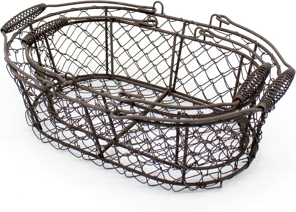 Ovale Metalen Draad Eiermand en Fruitmand Set van 2 - Vintage Stijl