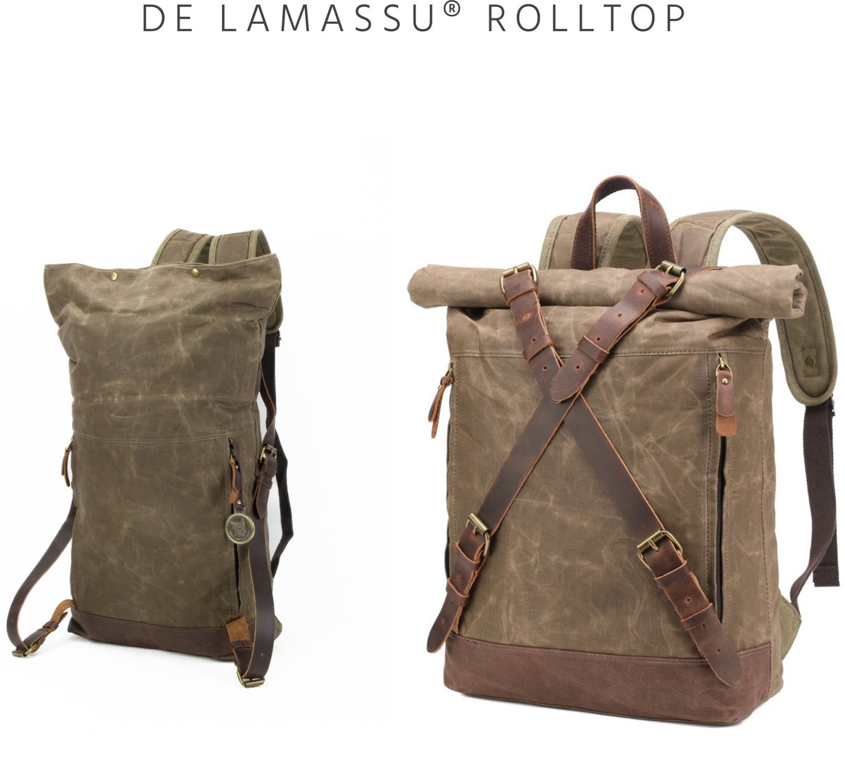 DE LAMASSU® Rolltop Laptop Rugzak 15,6 Inch – Canvas Rugzak met Laptopvak – Waterafstotende Backpack – Rugtas voor Werk, School en Reizen – Unisex