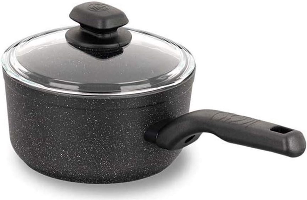 Sauteerpan met glazen deksel - Zwart graniet - 18cm - 2L