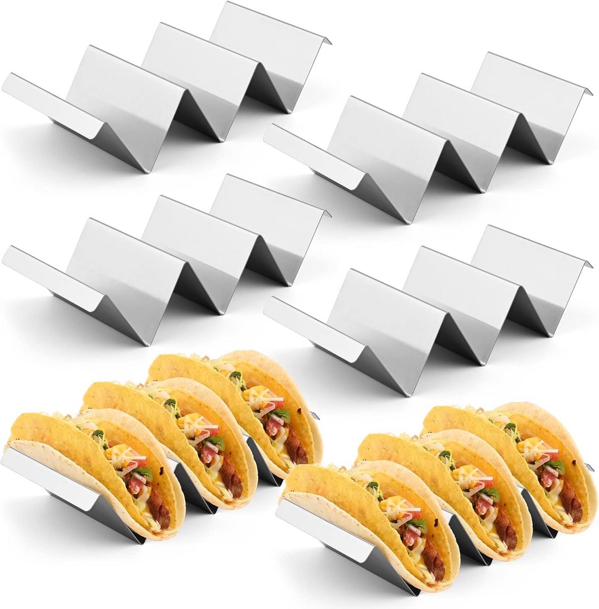 Taco Houder Set van 6 - Roestvrij Staal Taco Rack voor Oven, Grill en Vaatwasser