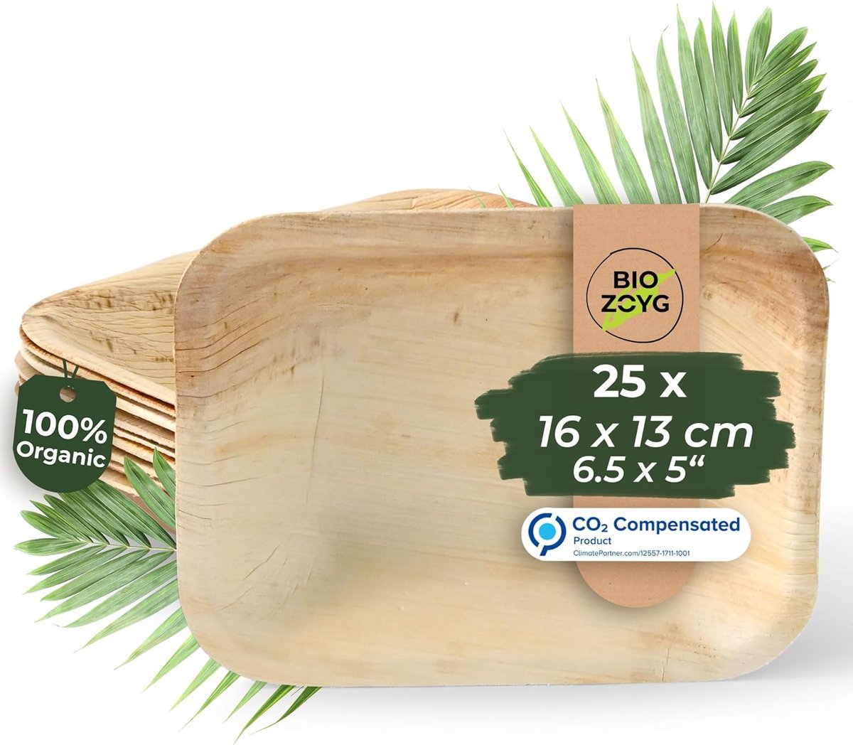 Duurzame composteerbare palmbladborden - 25 stuks, 16 x 13 cm, rechthoekig wegwerpservies