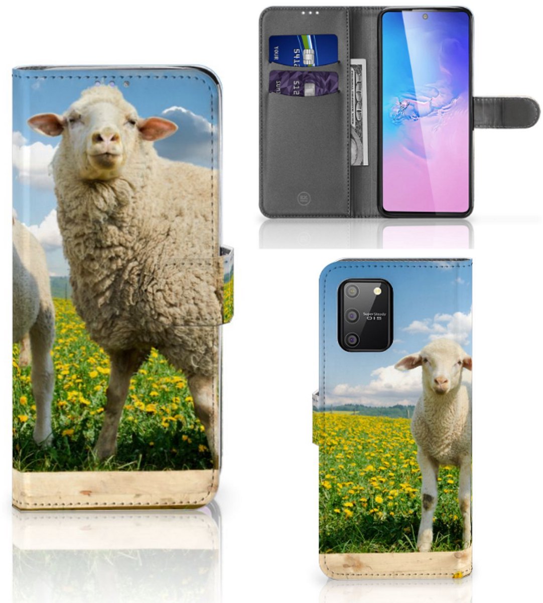 Book Case voor Samsung S10 Lite Telefoonhoesje met Pasjes Schaap en Lammetje