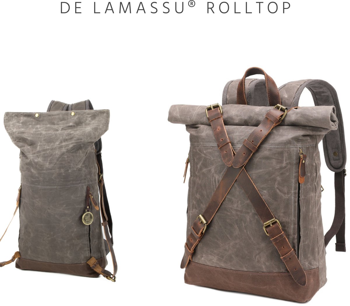 DE LAMASSU® Rolltop Laptop Rugzak 15,6 Inch – Canvas Rugzak met Laptopvak – Waterafstotende Backpack – Rugtas voor Werk, School en Reizen – Unisex