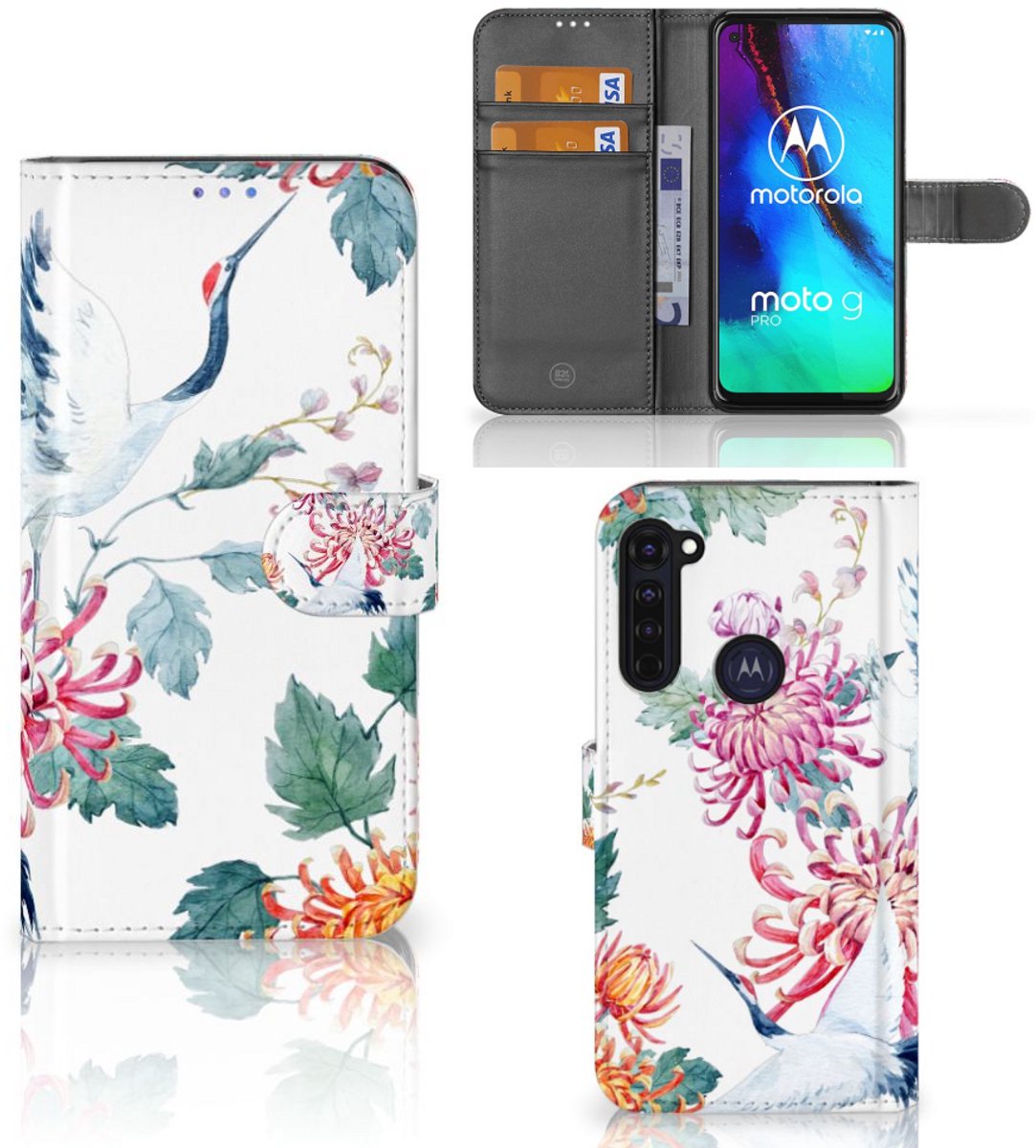 Motorola Moto G Pro Telefoonhoesje met Pasjes Bird Flowers