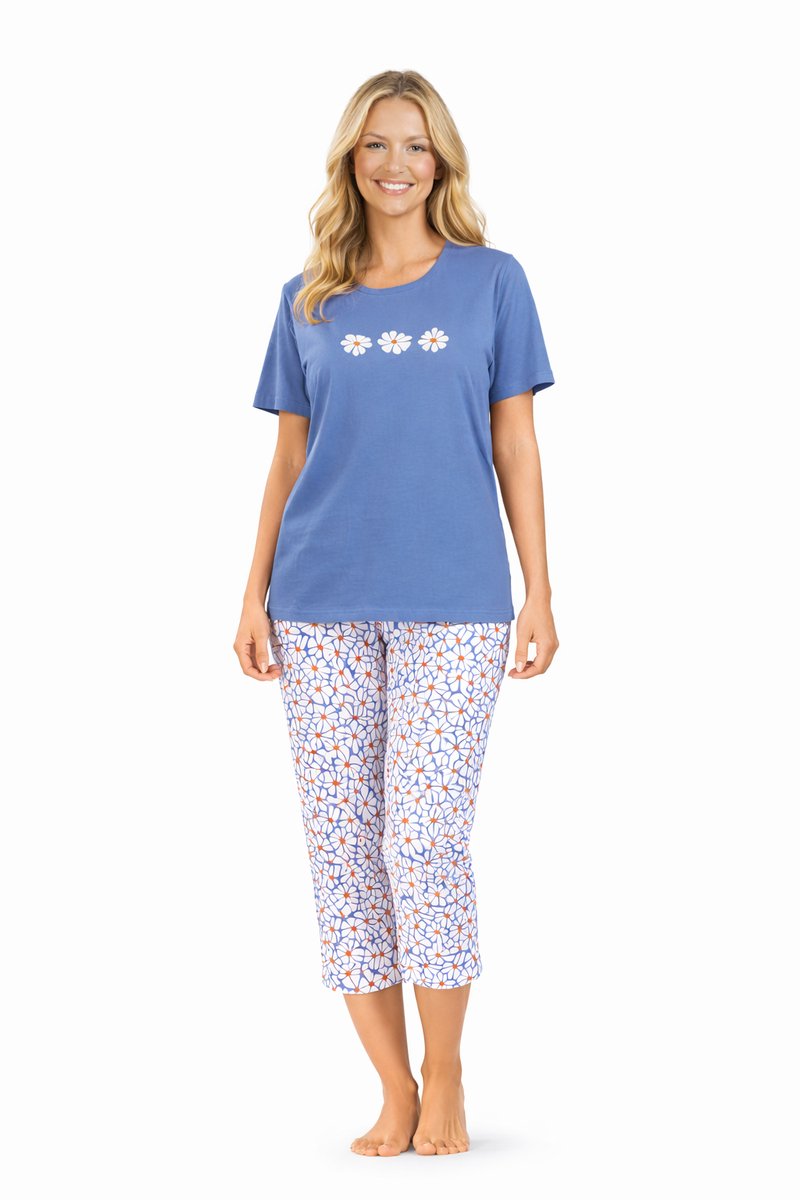 Comtessa Dames Pyjama - Katoen - Zomer - 7/8 broek - Summer Blue Blauw