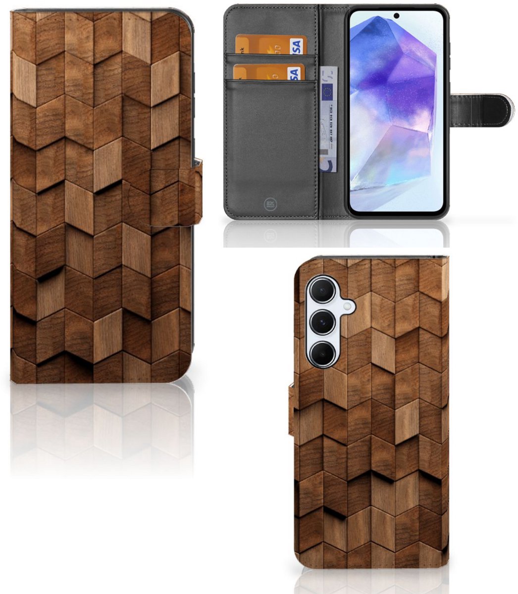 Book Style Case voor Samsung Galaxy A55 Wooden Cubes
