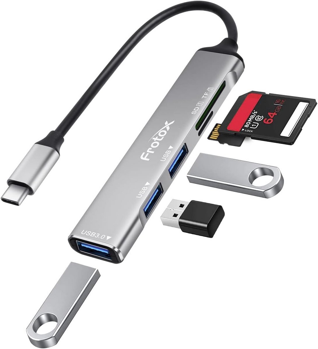 5-in-1 USB C Adapter met SD/Micro SD Kaartlezer en USB-poorten