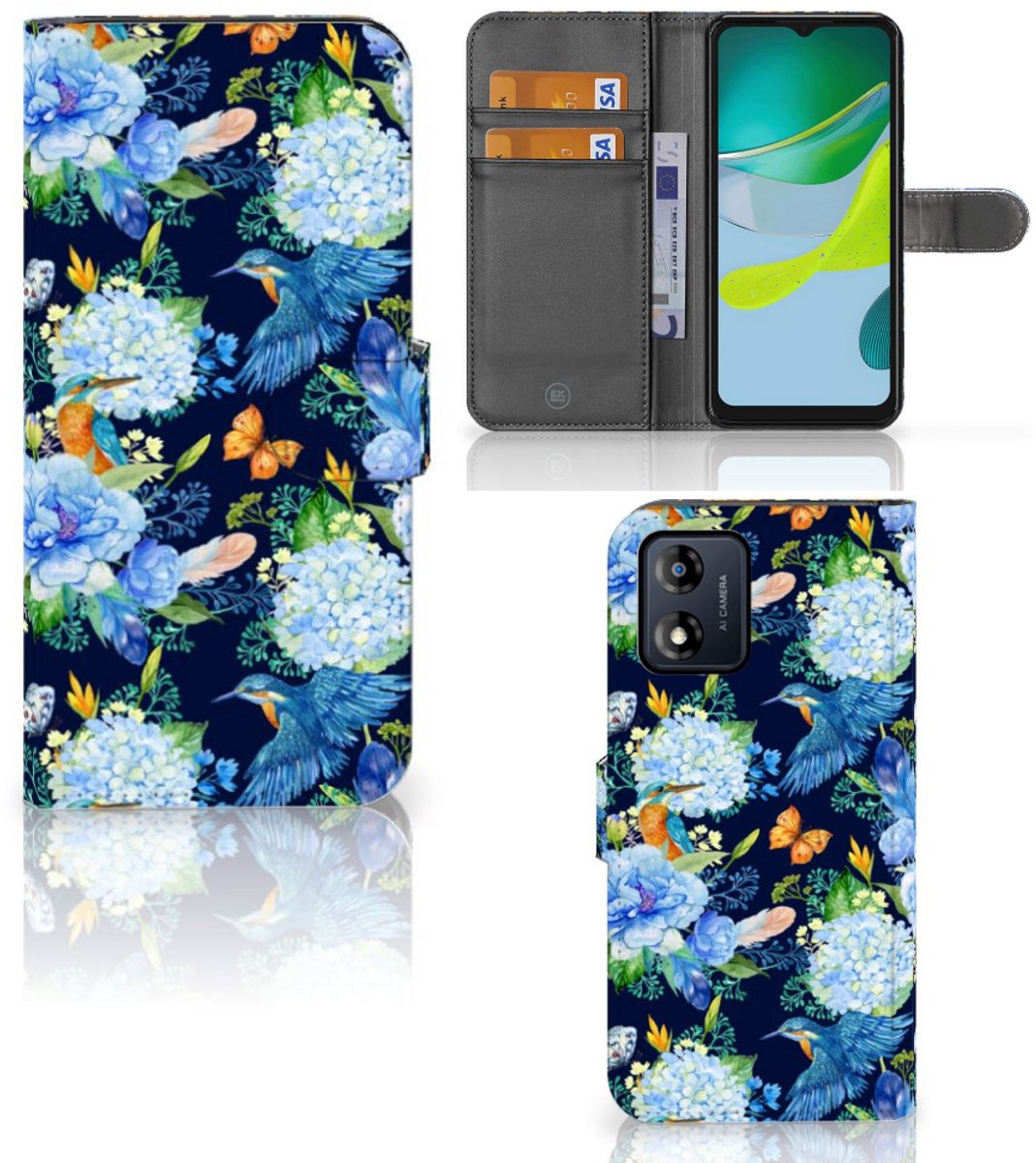 Telefoonhoesje met Pasjes voor Motorola Moto E13 4G IJsvogel