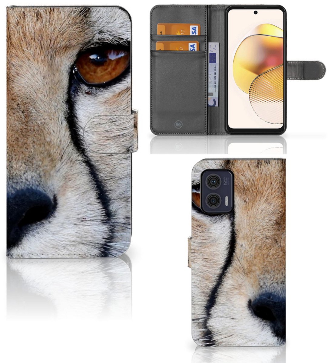 Motorola Moto G73 Telefoonhoesje met Pasjes Cheetah