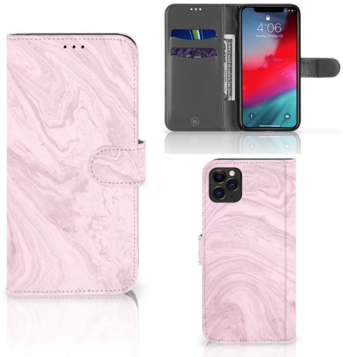 Apple iPhone 11 Pro Max Bookcase Marble Pink - Origineel Cadeau Vriendin