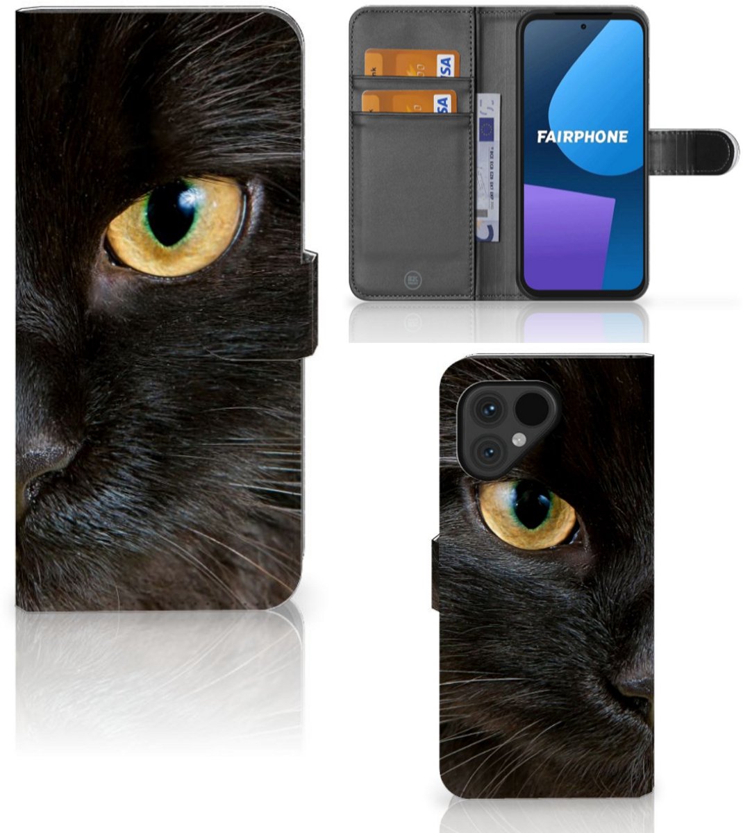 Fairphone 5 Telefoonhoesje met Pasjes Zwarte Kat