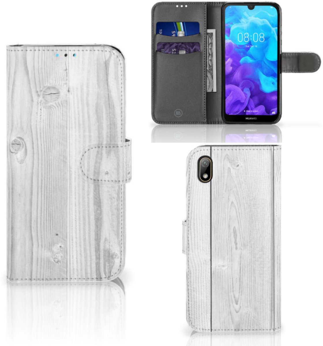 Huawei Y5 (2019) Book Style Case White Wood