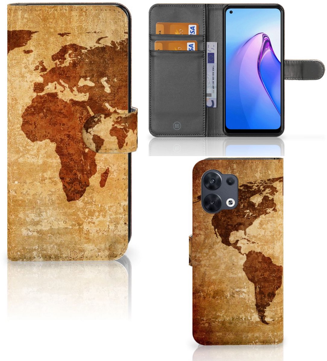 OPPO Reno8 Flip Cover Wereldkaart