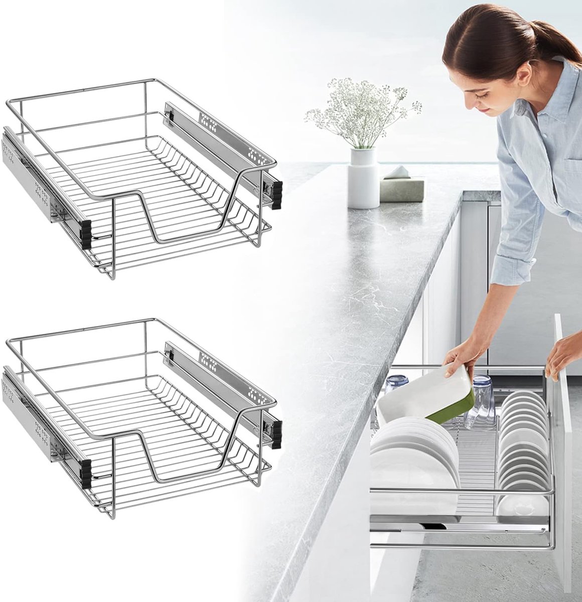 Set van 2 Telescopische Lades 40cm voor Keukenkast en Slaapkamer