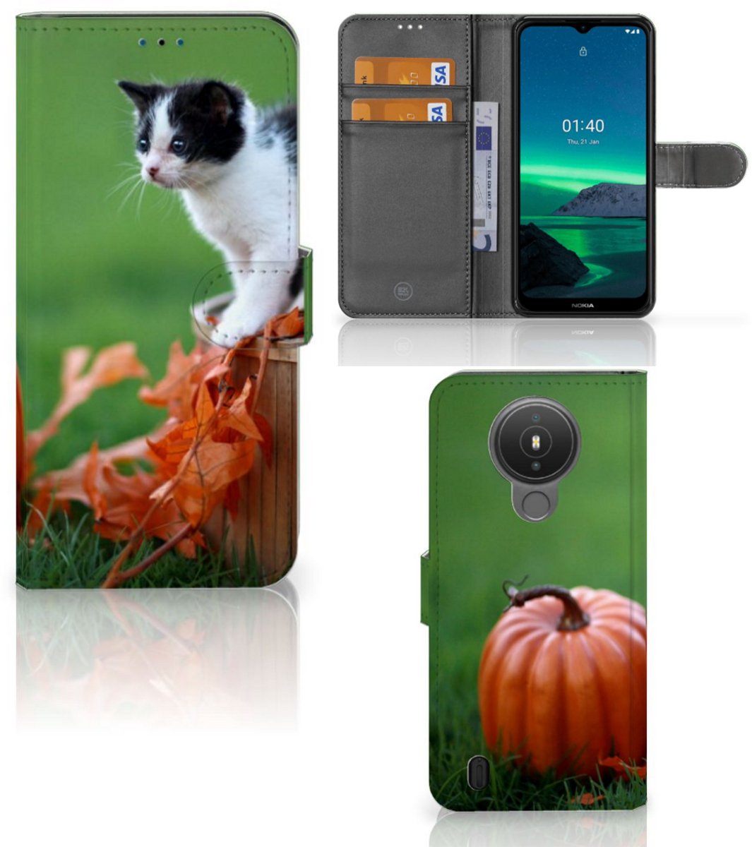 Boekhoesje voor Nokia 1.4 Telefoonhoesje met Pasjes Kitten