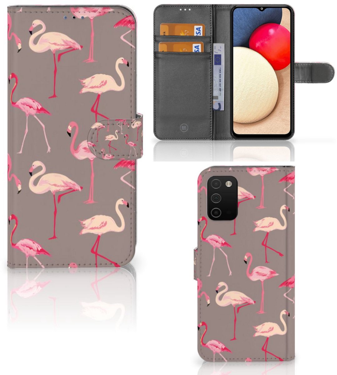 Book Case voor Samsung Galaxy A03s Telefoonhoesje met Pasjes Flamingo