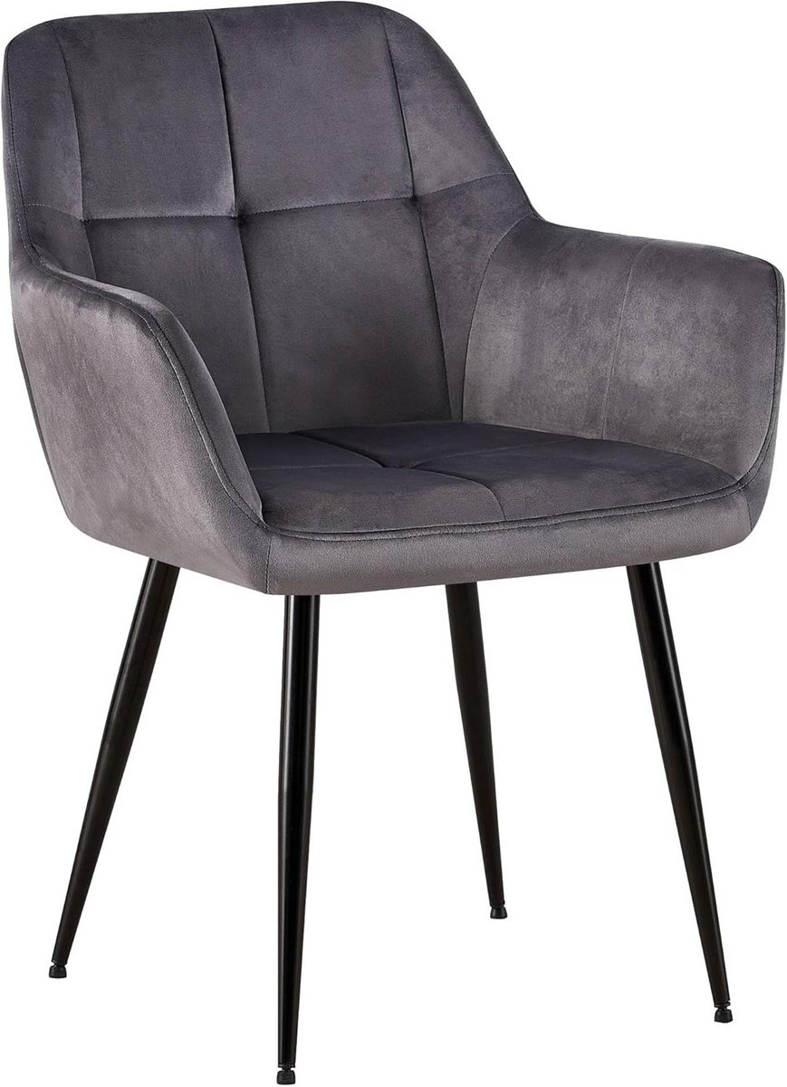 Eetkamerstoel met Armleuning - Velvet Grijs - Modern en Comfortabel