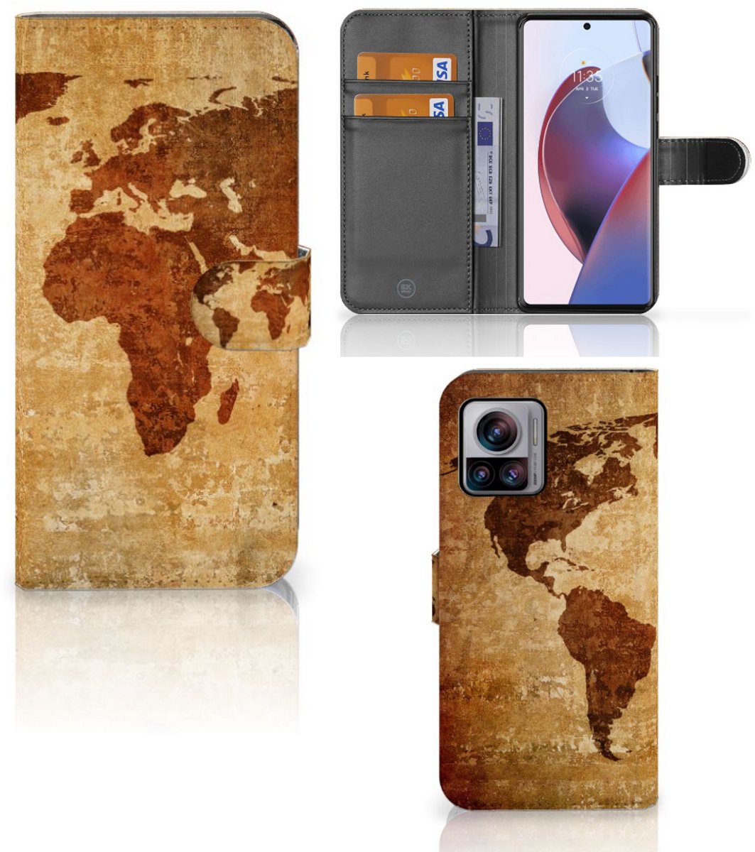 Motorola Edge 30 Ultra Flip Cover Wereldkaart