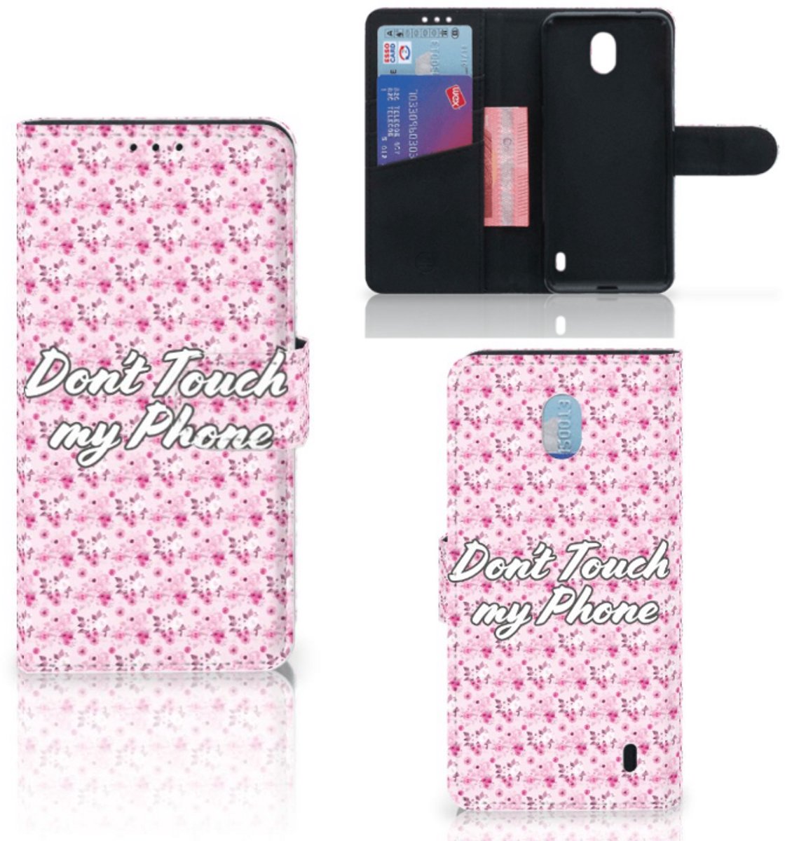 Nokia 1 Plus Portemonnee Hoesje Flowers Pink DTMP