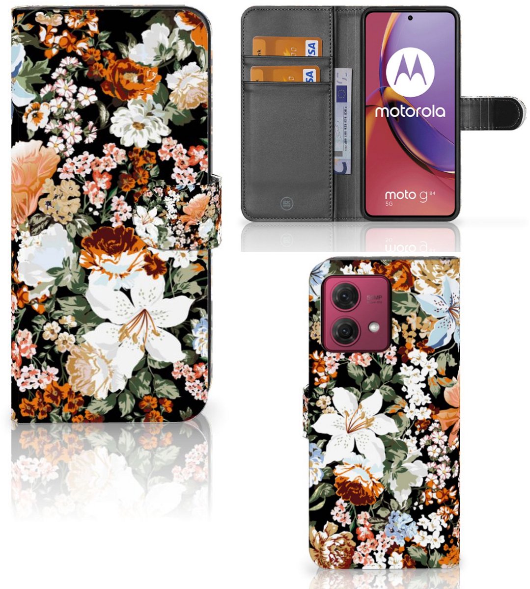 Hoesje voor Motorola Moto G84 Dark Flowers