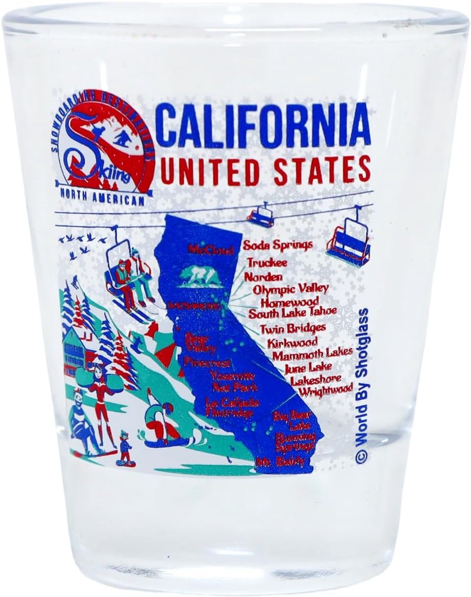 Souvenir Borrelglas - Californië Ski - Drank Serveren - Zeldzaam Design - 5x6cm - Multicolor